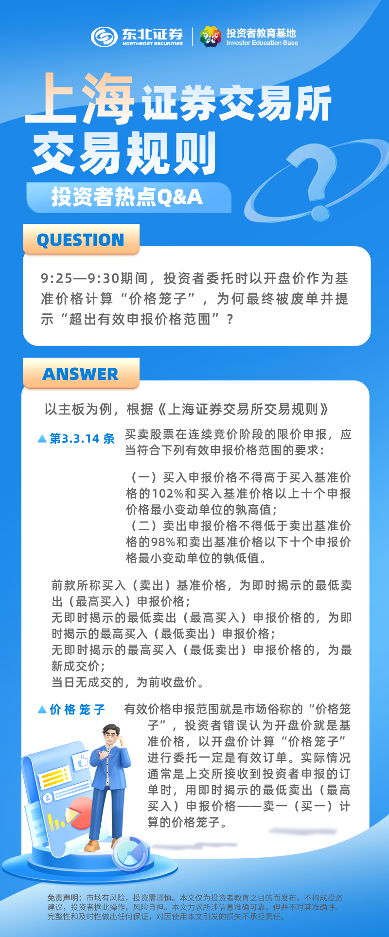 3.【上交所交易规则投资者热点Q&A】9：25—9：30期间，投资者委托时以开盘价作为基准价格计算“价格笼子”，为何最终被废单并提示“超出有效申报价格范围”？.png